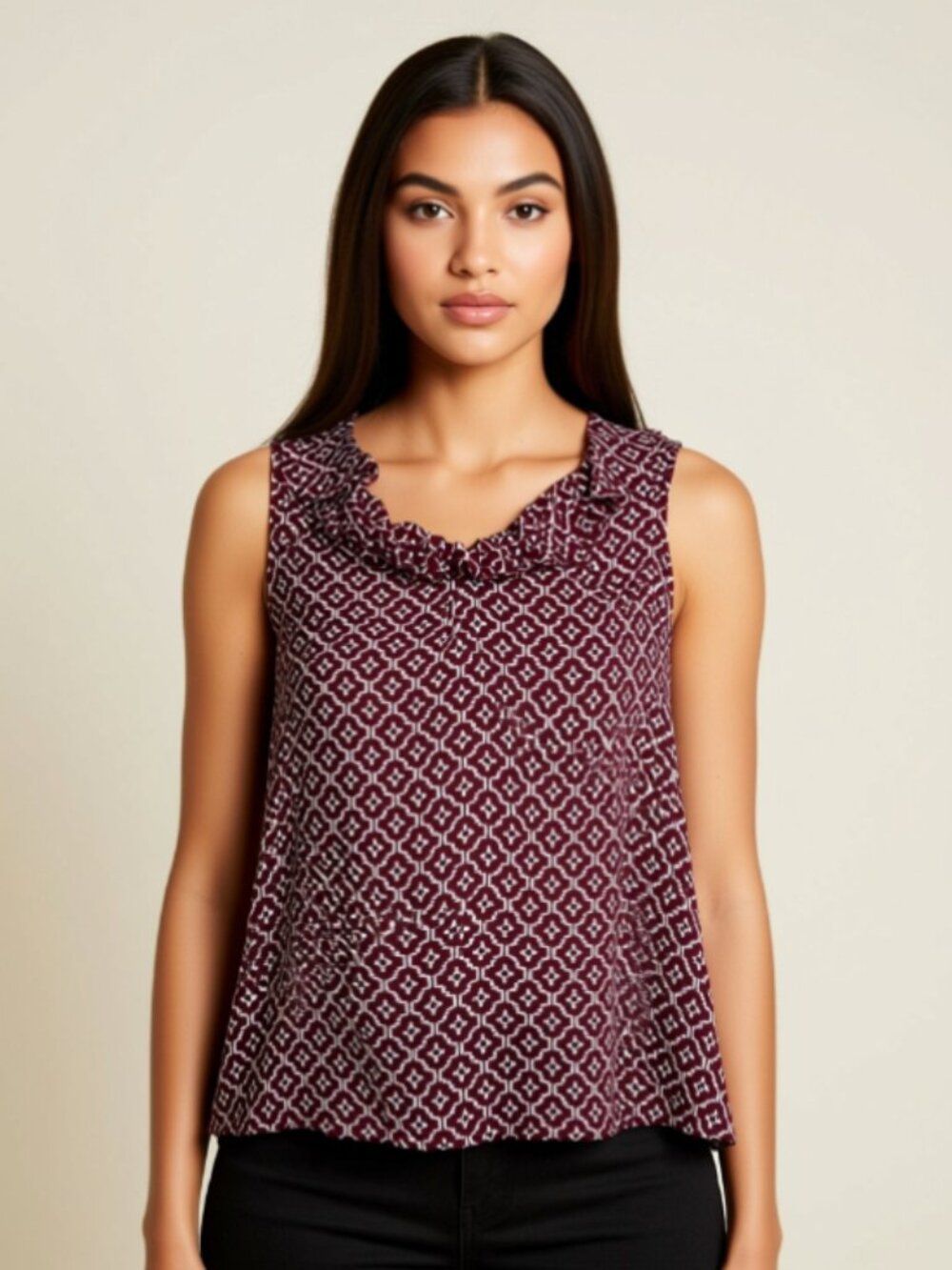 Summer ready Sleeveless top - LOFT OUTLET size Sm Petite - Mauve Black & White